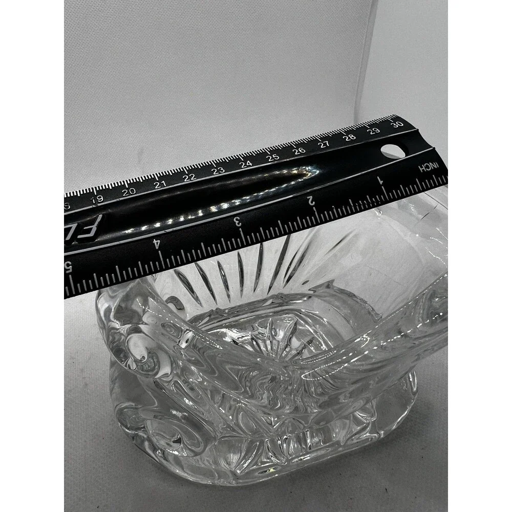 Vintage Lead Crystal Clear Glass Sleigh CandleHolder Candy Dish christmas 3x5